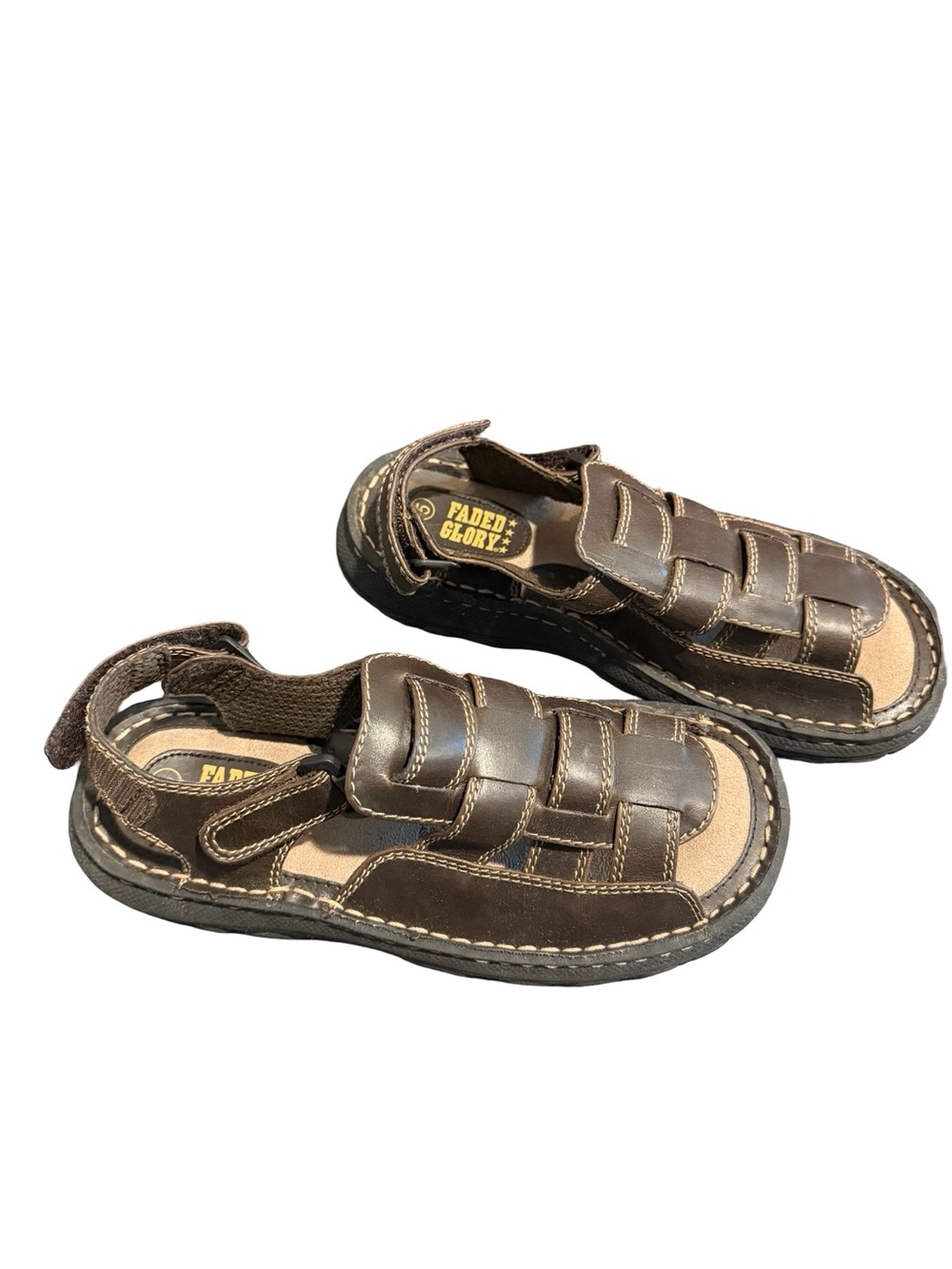 Vintage Faded Glory Kids Brown Leather Fisherman-Style Sandals
